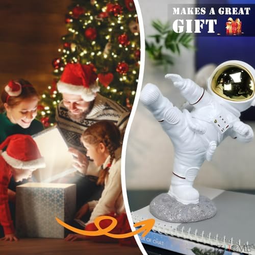 F379 Astronaut Figurine Kung Fu Statue, Resin Kicking Spaceman Sculpture Desktop Ornament Outer Space Themed Home Office Decor Space Toys Gifts for Christmas