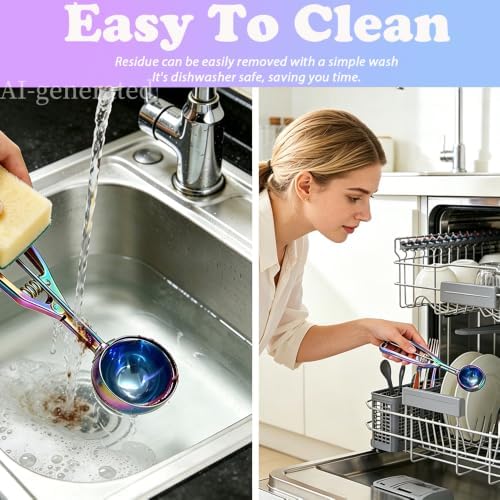 Ice Cream Scoop with Trigger Release, 304 Stainless Steel Cookie Scoops for Baking & Food Prep, Easy to Clean Dishwasher Safe Scooper for Ice Cream, Cookie Dough, Fruit and Meatballs（Colorful 3pcs)