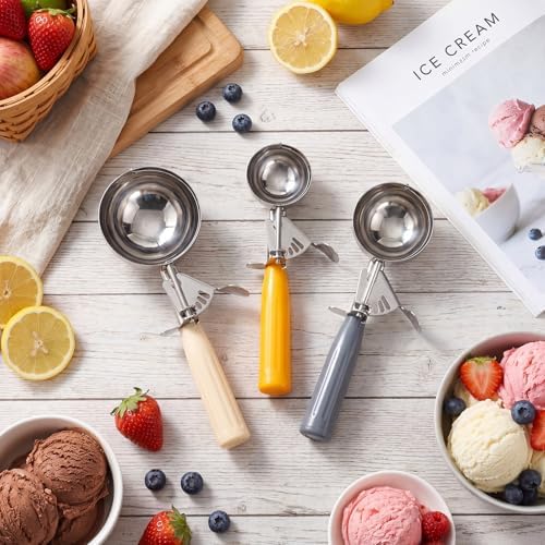 Reallnaive 3 Pcs Ice Cream Scooper with Trigger, 8+4+2 oz, 3 Colors