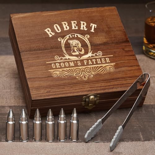 Bullet Whiskey Stones Gift Set for Men with Personalized Wooden Box - Oakmont Design