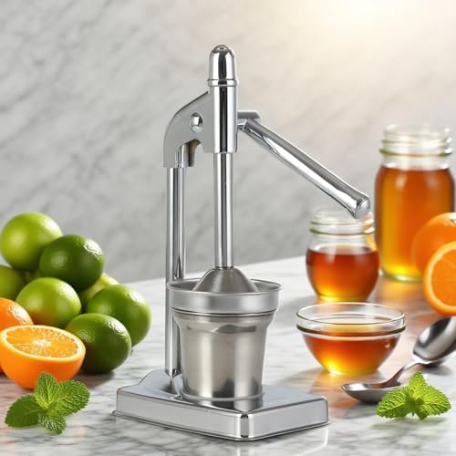Cast Iron Juicer Hand Press, Manual Juicer Stainless Steel Lemon Squeezer, Heavy Duty Countertop Lime Citrus Crush Machine for Fresh Lemonade Orange Juice, Easy to Clean, Home, Kitchen (Silver)