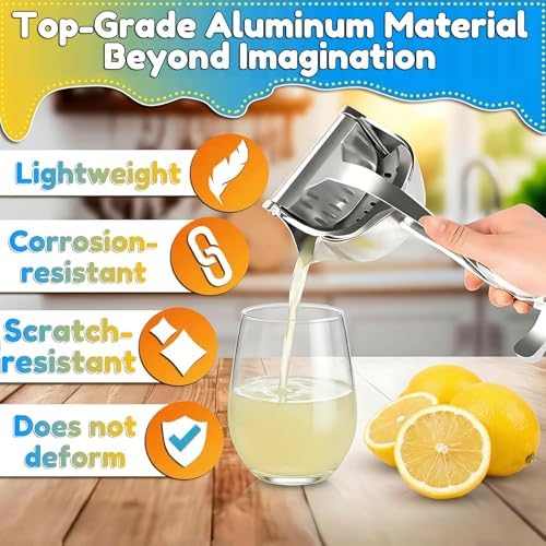 Manual Juicer, Hand Press Lemon Squeezer & Citrus Press - Upgrade Aluminum Alloy Fresh Fruit Juice Extractor, Ergonomic Grip Heavy Duty Manual Juicer, Effortless & Easy to Clean Kitchen Tool