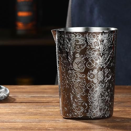 Unbreakable Cocktail Mixing Glass,Stirring Tin, Bar Mixing Pitcher with Spirit Pattern, 17-ounce / 500ml (Spirit Gunmetal Black)