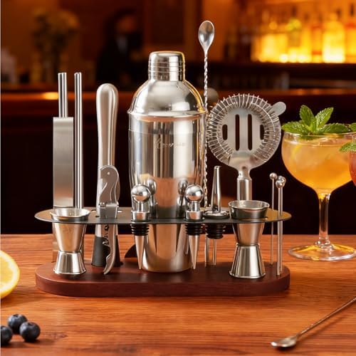 23-Piece Cocktail Shaker Set with Stand, 304 SS, Bartender Kit Gift