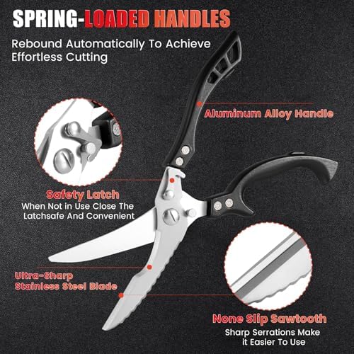 ANDONG Heavy Duty Kitchen Scissors, Professional Poultry Shears, Cooking Utensils, Black