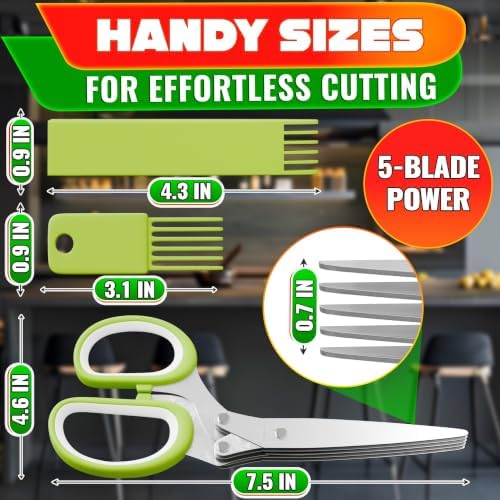 Herb Scissors with 5 Blades and Cover, Cleaning Brush, Even Cuts