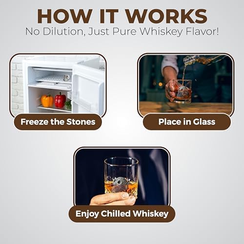 Hand Carved Granite Whiskey Stone Skulls for Whiskey Lovers - Set of 4 Whiskey Stones for a Chilled Drink Every Time