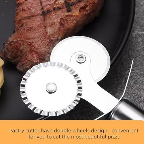3Pcs Pizza Cutter Wheel, Stainless Steel Pastry Ravioli Wheel Cutter, Double Wheel Multi-Function Pizza Pie Crust Kitchen Utensils Gadgets Tools and 1Pcs Disposable Plastic Cake Cutter