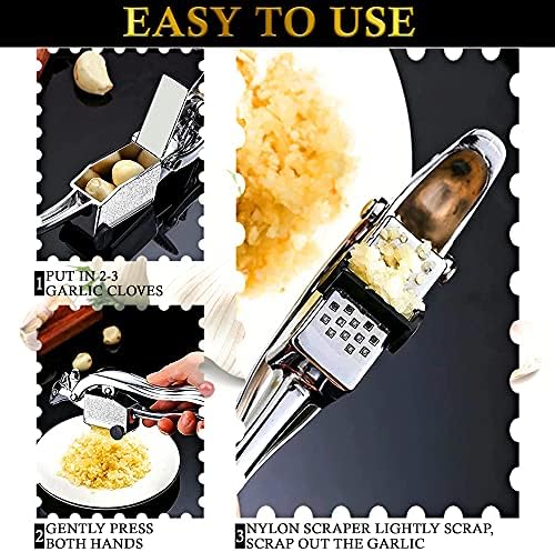 Sinan Manual Garlic Press ,Knoblauchpresse Edelstahl Fleischwolf und Zerkleinerer mit Silikon Rollenschäler Rostfrei, leicht drücken, spülmaschinenfest, zu reinigen