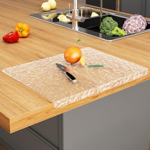 JJL Acrylic Cutting Board with Counter Lip, Anti-Slip, 20 x 16 Inches, Texture, Perfect for Cutting Bread, Meat, and Vegetables, Ideal Choice for Kitchen Countertop Décor