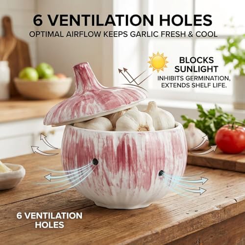 Garlic Keeper, Ceramic Garlic Keeper with Lid, Garlics Holder Countertop