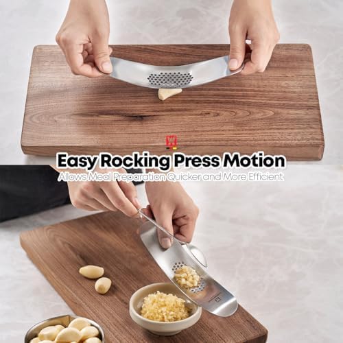 Wagensteiger Stainless Steel Curved Garlic Presser or Cheese Grater, Curved Pressing & Grating Motion, Minimalist Design, Stylish Kitchen Essentials 205mm x 48mm / 8.07 inches x 1.89 inches