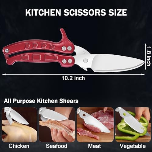 Heavy Duty Kitchen Shears,Poultry Shears with Safety Lock,Burgundy