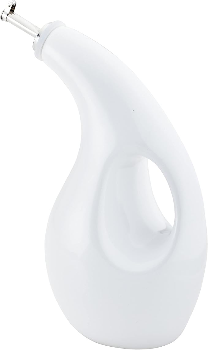 Rachael Ray Ceramic Olive Oil Dispenser Bottle for EVOO Oil and Vinegar, 24-Ounce, White