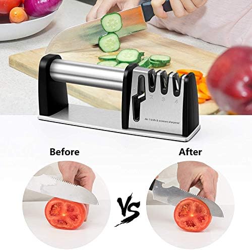 Knife Sharpeners, Kitchen Blade and Scissors Sharpening Tool, Professional Manual Knife Sharpener for Kitchen Knife, 4 in 1 Chef's Kitchen Knife Accessories
