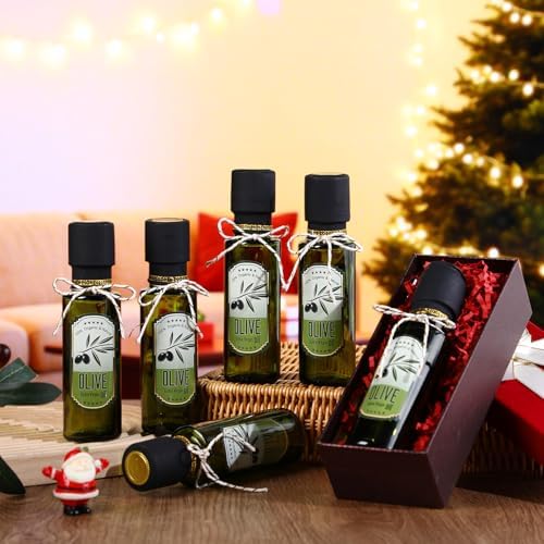 Reallnaive 40 Pc 4oz Mini Olive Oil Bottles Bulk, Olive Pattern, Dark Green