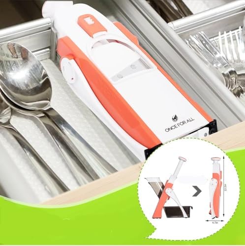 Safe Mandoline Slicer 5 in 1 Vegetable Chopper Food Potato Cutter, Strips Julienne Dicer Adjustable Thickness 0.1-8 mm Kitchen Chopping Artifact Fast Meal Prep Orange
