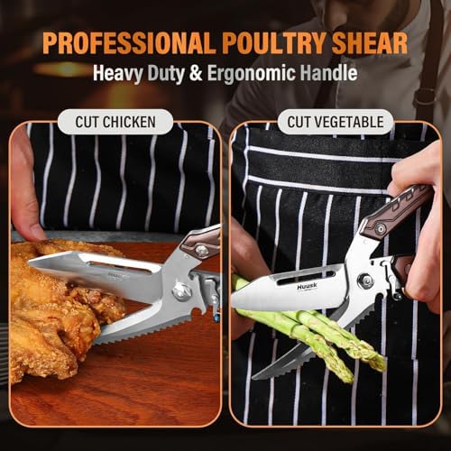 Huusk Heavy Duty Poultry Scissors - Kitchen Scissor for Food Brown