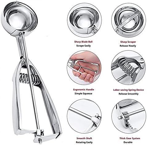 Ice Cream Scoop, 3Pcs Cookie Scoop Set, Stainless Steel Cookie Scoops for Baking Set of 3, Cookie Scooper for Baking, Ice Cream Scooper with Trigger Release, Cookie Dough Scoop