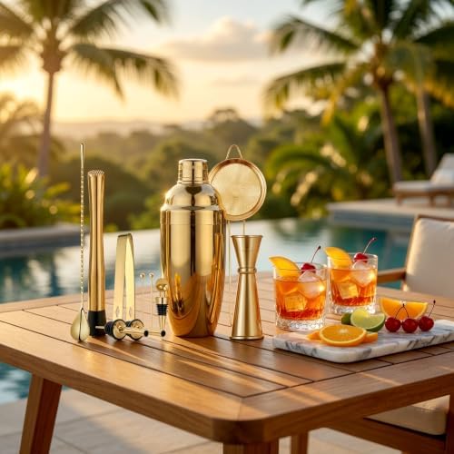 Homestia 11-Pieces Gold Cocktail Shaker Set Bartender Kit – Bar Tools Set
