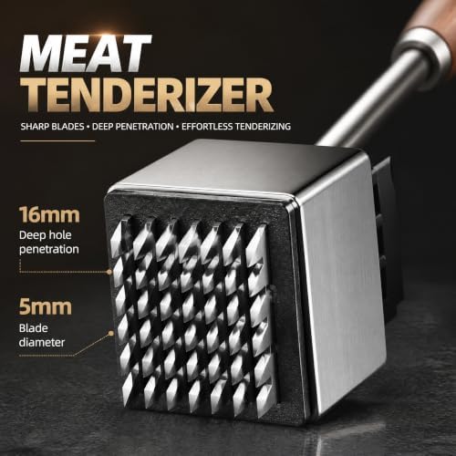 2-in-1 Stainless Steel Meat Tenderizer Hammer, Dual Sided Meat Mallet with Removable Needle Design, 0.66LB Heavy Duty Steak Pounder with Non-Slip Rosewood Handle for Beef Pork Chicken