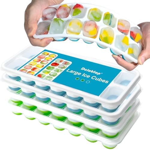 Ice Cube Trays for Freezer - 4 Pack 56 Cubes(1.7" x 1.2"), Easy Release Silicone Bottom+ PP Frame Ice Trays with Spill-Resistant Lids, Stackable, BPA-Free – for Cocktails, Coffee & Everyday Drinks