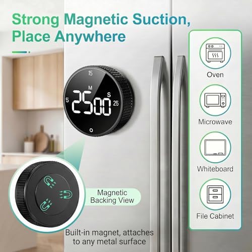 Digital Kitchen Timer, Magnetic Visual Pomodoro Clock with Large LED Display, 3 Preset Times (5/15/25) for Cooking Baking Fitness