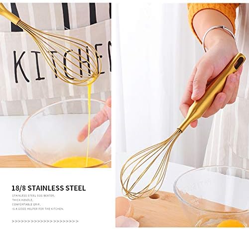 Stainless Steel Whisks Beating Stirring, Egg-Separators, Cake Shovels, Grill Basting Brush with 1 Pack Back Up Silicone Brush Heads, Baking Tool, Set of 5 -Gold