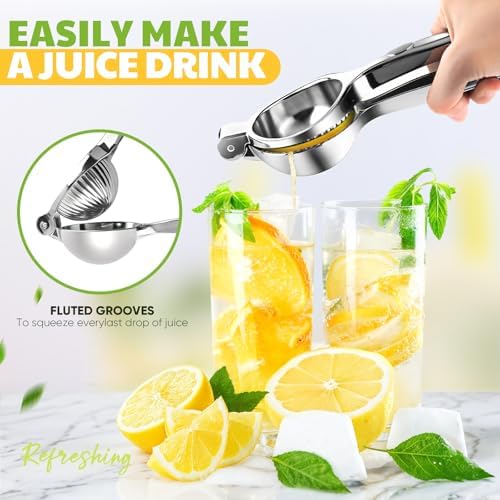 Lemon Squeezer Large, Lemon Squeezer Juicer Stainless Steel, Heavy Duty Manual Citrus Juicer Hand Press, Kitchen Tools Lime Squeezer Bar Tool, Easy to Clean Metal Lemon Hand Press