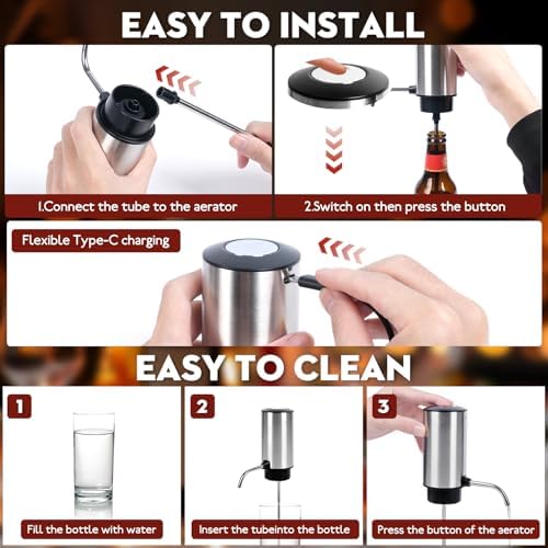 Electric Wine Aerator Pourer Automatic Wine Dispenser Pump with Retractable Tube for One-Touch Instant Oxidation Smart Wine Aerator Decanter for Travel/Home