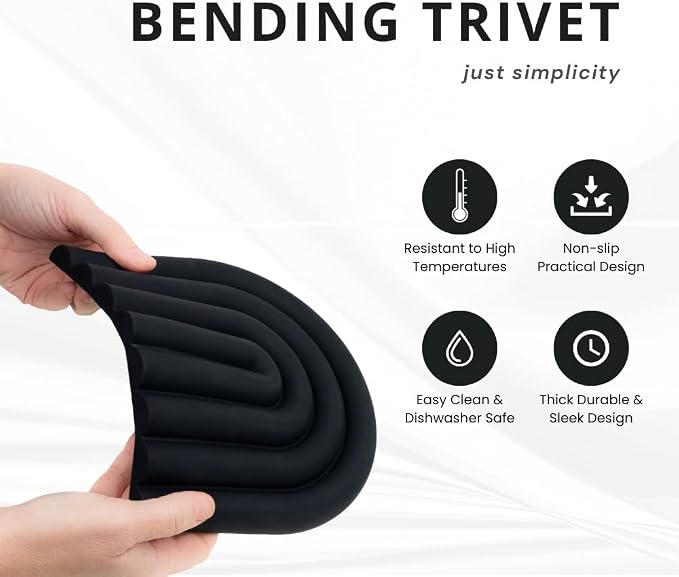 Premium Silicone Trivet Set, Freestanding Bendable Design, Kitchen Decor - Durable & Stylish Heat-Resistant Countertop Protector (Monochrome, Set, Arch)