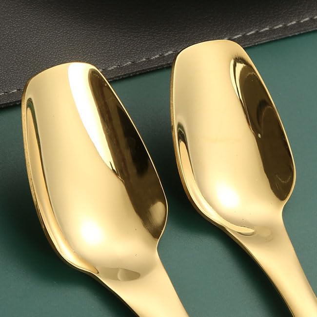 4Pcs Gold Stainless Steel Ice Cream Scoops, Universal Mirror-Polish Dessert Spoons For Ice Cream, Melon, Salt, Powder & Baking – Gold 5.62 Inch (Kitchen, Party, Restaurant)
