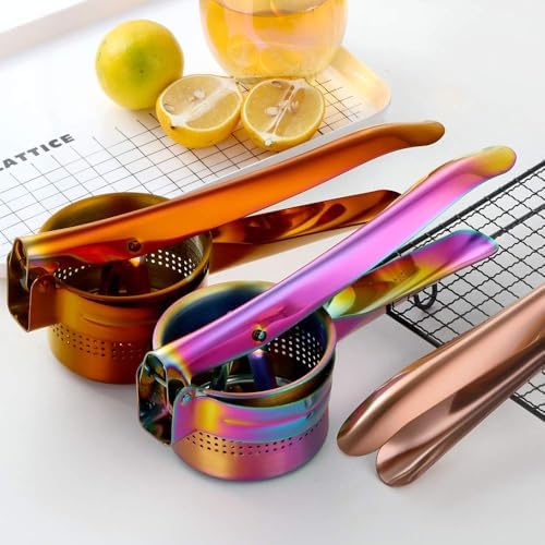 Meisha Potato Ricer – Stainless Steel Manual Masher for Potatoes, Fruits, Vegetables, Yams, Squash, Baby Food and More - Gold