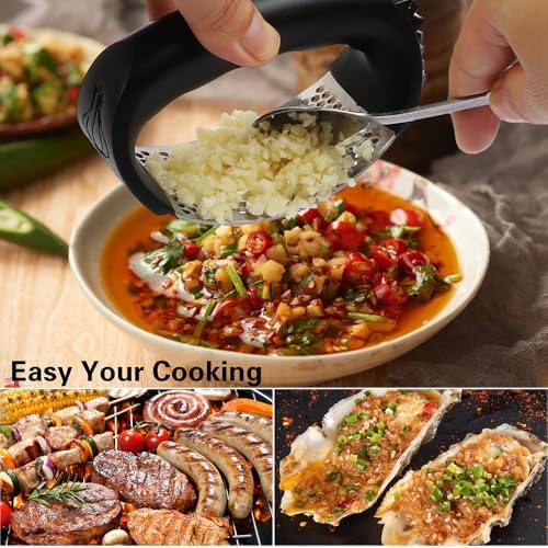 2024 Upgraded Garlic Press - Stainless Steel Rocker, Cool Kitchen Gadget, Mini Garlic Chopper - Green
