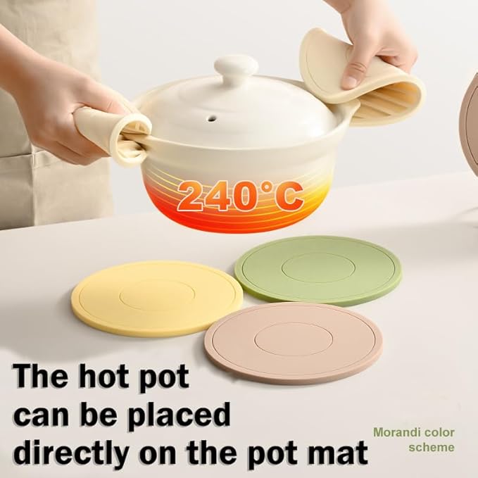 H&W 6Pcs Thickened Pot Holders, Silicone Trivets, with 1 Triangle Holder | Non-Slip Heat Resistant Pads, for Kitchen Hot Pots and Pans(6 Colors)