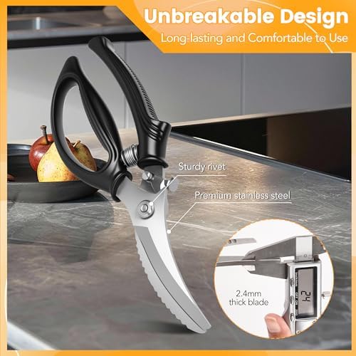 Gisde Heavy Duty Poultry Shears Kitchen Shears for Food Kitchen Scissors All Ppurpose Heavy Duty Scissors for Chicken, Meat, Bone, Poultry, Spring Loaded, Dishwasher Safe