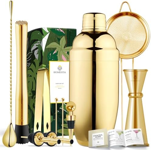 Homestia 11-Pieces Gold Cocktail Shaker Set Bartender Kit – Bar Tools Set