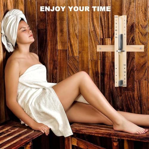 15 Minute Sauna Sand Timer Hourglass, Heat Resistant 15 Min Wood Clock, Rotating Large Reloj De Arena, Wooden Hour Glass Sandglass for Sauna Room, White