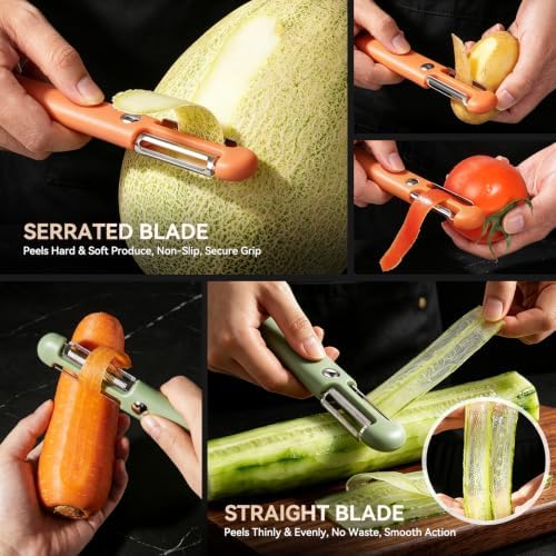 MAD SHARK 2PCS 2-in-1 Potato Peelers, Serrated & Straight Blades