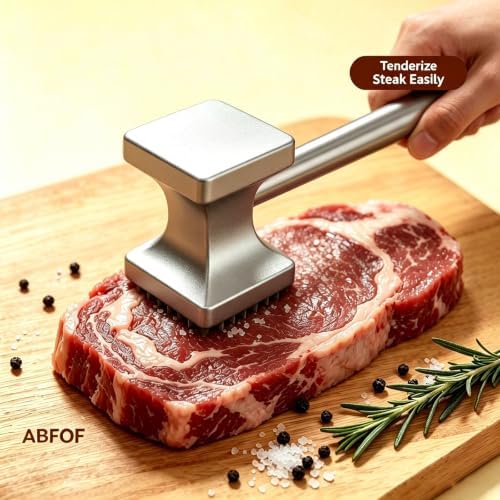 Meat Tenderizer Hammer, Dual Sided Steak Mallet, Solid Aluminum