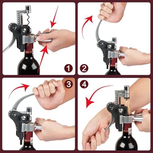 9-Pieces Corkscrew Wine Opener Set, Stainless Steel Cork Screw Rabbit Wine Bottle Opener Kit Including Foil Cutter, Pourer, Vacuum Wine Stopper Corkscrews etc, Ideal Wine Sets Gifts for Women & Men