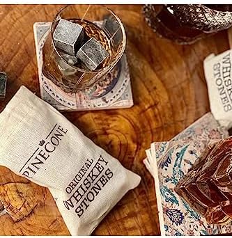 Set of 9 Whisky Chilling Stones Whisky Stone Pouches Natural Granite Premium Gift Cooling Stone