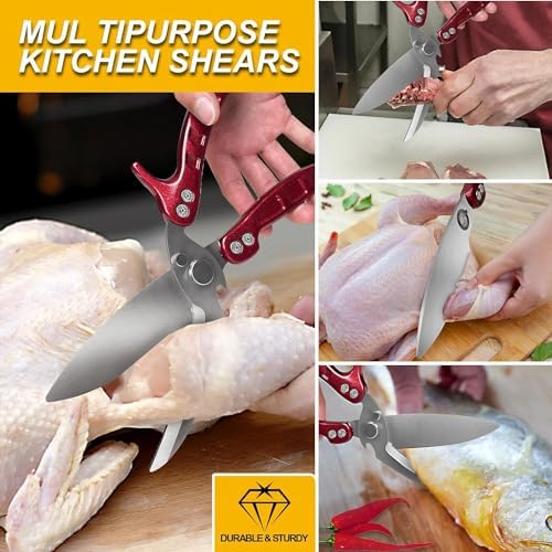 Kitchen Scissors, Poultry Shears Heavy Duty, Stainless Steel Kitchen Scissors for Turkey, Chicken, Thanksgiving, Christmas Day(Burgundy)