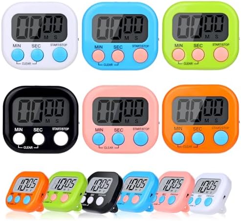12 Pack Digital Kitchen Timers, Magnetic Countdown Timer with Loud Alarm
