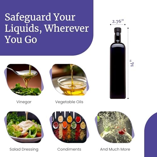 Infinity Jars Black Ultraviolet Square Glass Oil Bottle 1L (34 fl oz) w/Plastic Pour Spout, Airtight Round Easy Refill Vinegar Cruet Cooking Oil Dispenser Bottle, Olive Oil Bottle for Kitchen 10-Pack