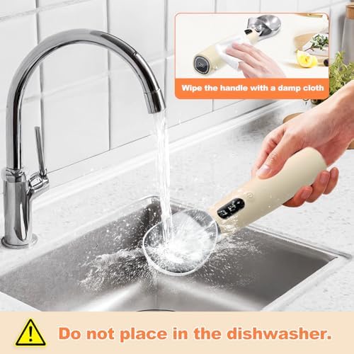 Heated Ice Cream Scoop Rechargeable, IP67 Waterproof Electric Warming Ice Cream Scooper with LED Display, Heats to 70°C for Hard Ice Cream, Easy for Seniors & Kids (Beige)