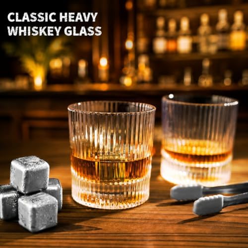 Whiskey Glasses Gift Set - Premium Heavy Glasses with Chilling Stones,Whiskey Stones Gift Set, Drinking Gifts for Men Dad Husband Boyfriend Birthday Anniversary Christmas