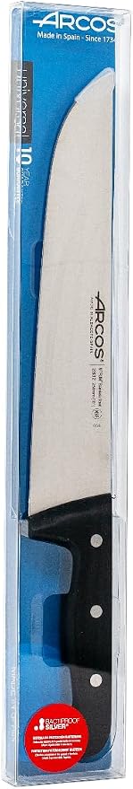 Arcos Butcher Knife 10 Inch Nitrum Stainless Steel and 250 mm blade. 353 gr. Professional Cleaver Knife. Ergonomic Polyoxymethylene POM Handle. Series Universal. Color Black