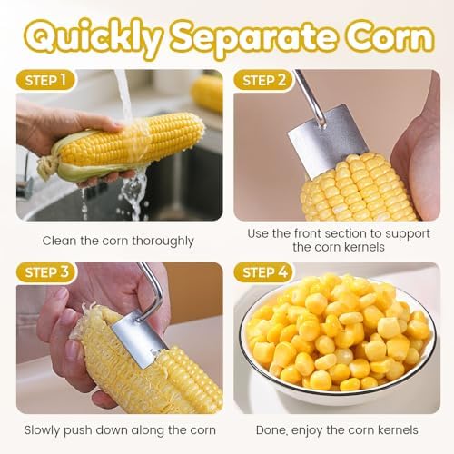 Easy Clean Corn Cob Peeler, 2025 New Corn On The Cob Stripper Tool with Long Handle, Stainless Steel Corn Cutter for Corn Cob With Corn Holder (Green-2 pcs)