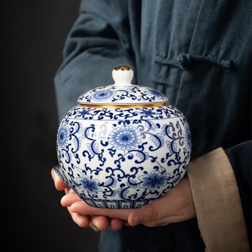Ceramic Garlic Keeper Storage Jar: Blue and White Porcelain Garlic Holder, Breathable Garlic Storage Tank, Kitchen Garlic Saver Storage Chili Garlic Container